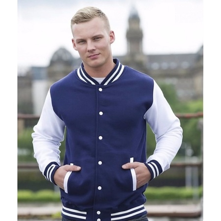 Navy and white college jacket for men