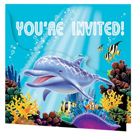 Oceaan thema uitnodigingen 8x stuks