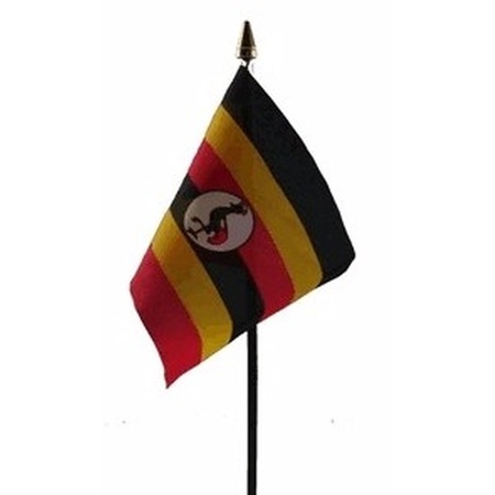 Uganda mini flag on pole 10 x 15 cm
