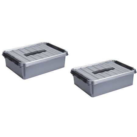Opbergbox/opbergdoos 6x 10 liter 40 x 30 x 11 cm metallic grijs/zwart