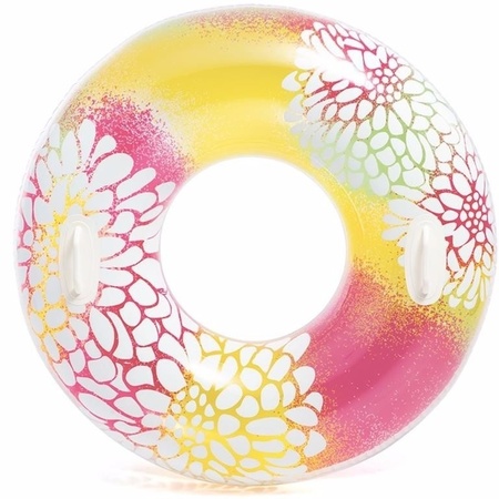Opblaasbare roze/gele bloemen zwemband/zwemring 97 cm