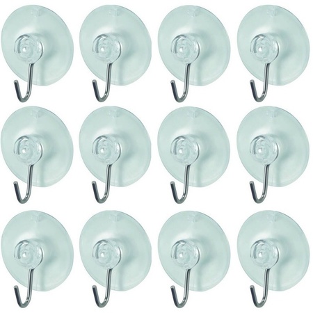 Hanging hooks with suction cup - 12x pieces - transparent - dia 4 cm