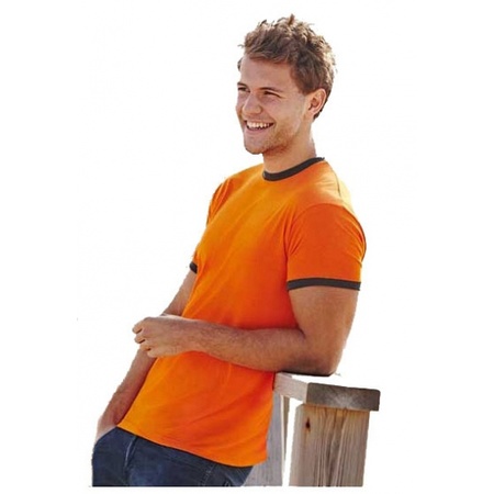 Oranje Fruit of the Loom ringer t-shirt