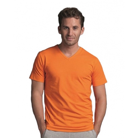 Oranje heren t-shirt met v-hals
