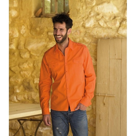 Orange shirt for men with short sleeves