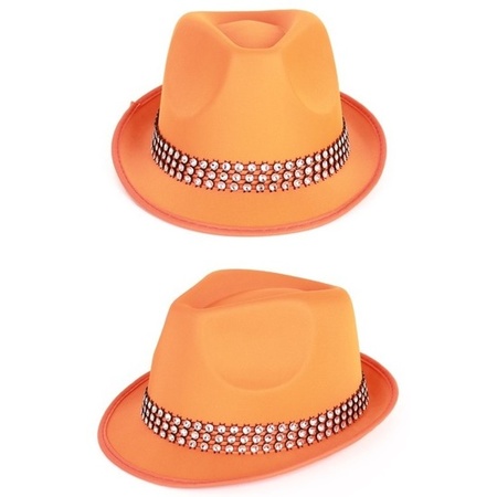 Oranje verkleed hoedje met zilveren steentjes