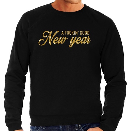 Black A fucking good New Year sweater gold for men