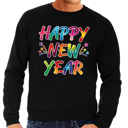 Oud en nieuw trui / sweater Happy New Year zwart voor heren