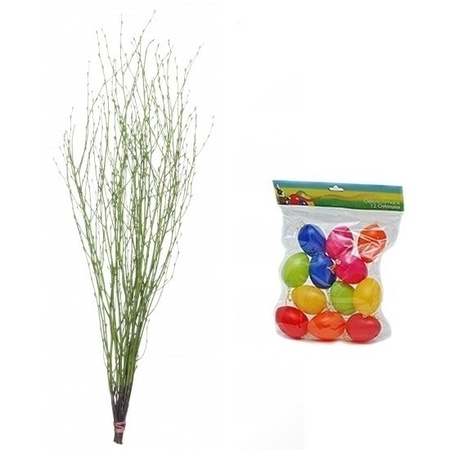 Medium green Easter branch bunch 75 cm with 12 eggs