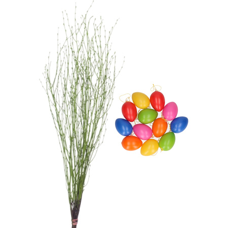 Medium green Easter branch bunch 75 cm colored12 eggs