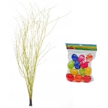 Small yellow Easter branch bunch 75 cm with 12 eggs