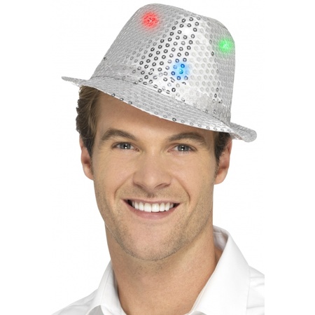 Sequins carnaval hat silver with LED lights