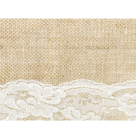 Pack of 4x pieces burlap table runners 28 x 275 cm with white lace