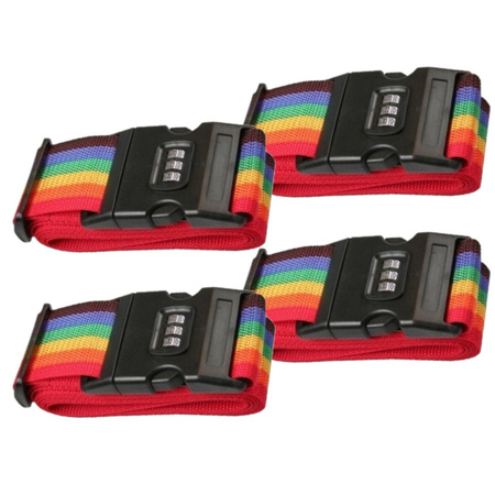 Pakket van 4x stuks kofferriemen / bagageriemen met cijferslot 200 cm regenboog kleuren