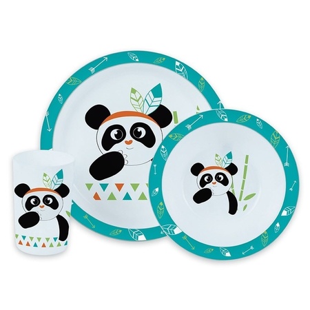 Panda thema plastic kinderservies set 3-delig bord/kom/beker