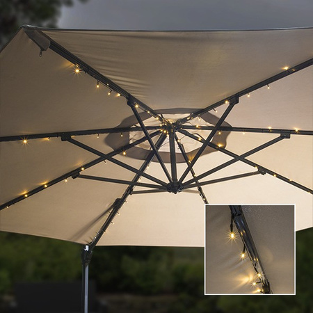 Parasol lighting with 72 warm white LED lights