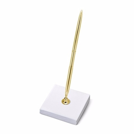 Guestbook/reception book with deluxe gold pen in stand - Wedding - white/gold- 24 x 18,5 cm