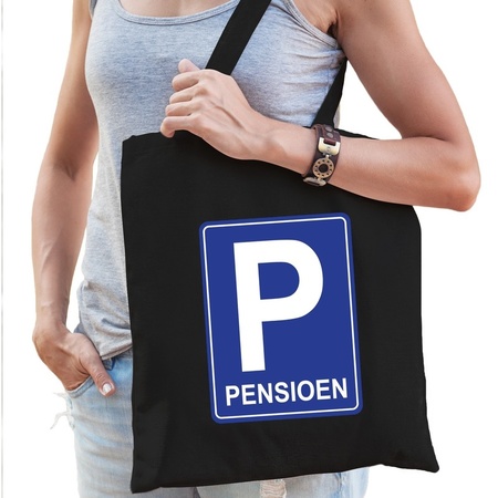 Pensioen P parkeerbord cadeau tas zwart voor dames