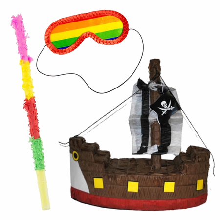 Pinata van een Piratenboot set met masker en stok