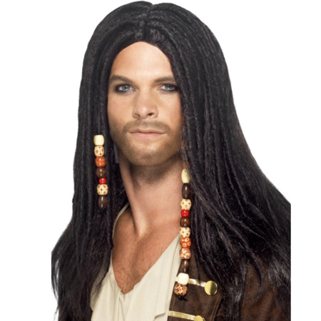 Pirate wig long black hair and beads