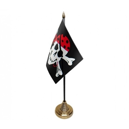 3x stuks Piratenvlaggetjes tafelvlaggetje op voetje One Eyed Jack