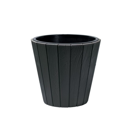 Plant pot/flower pot Wood Style - plastic - darkgrey - outdoor - D40 x H37 cm