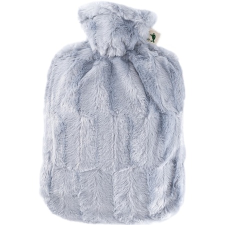Plush hot water bottle grey 1.8 liters with fur sleeve