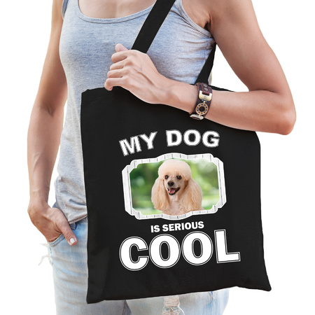 Poedel honden tasje zwart volwassenen en kinderen - my dog serious is cool kado boodschappentasje