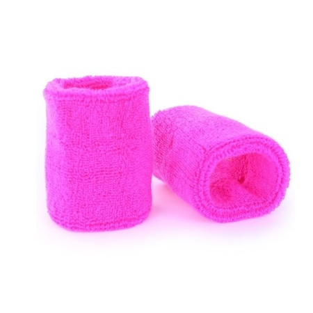 2x stuks neon roze sport zweetbandjes in metalen opslag/bewaar doosje