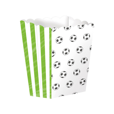 Popcorn/snoep bakjes - 5x - voetbal thema - karton - 6 x 13 x 4 cm - feest uitdeel bakjes
