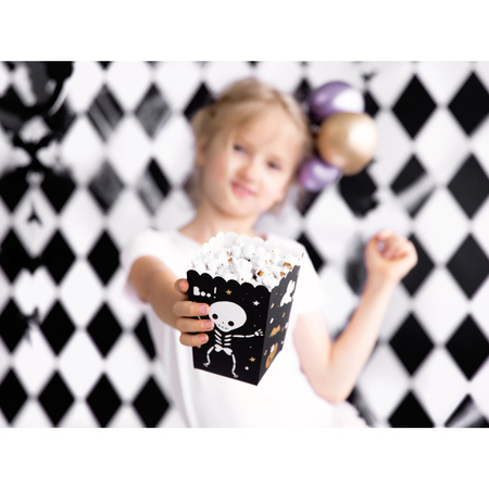 Popcorn/snoep bakjes - 6x - Halloween thema - karton - 7 x 7 x 12 cm - feest uitdeel bakjes