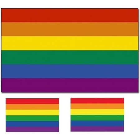 Regenboog vlag 90 x 150 cm met twee gratis regenboog stickers