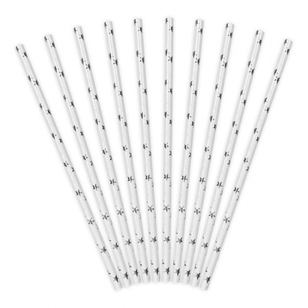 Straw with silver stars 10 pieces