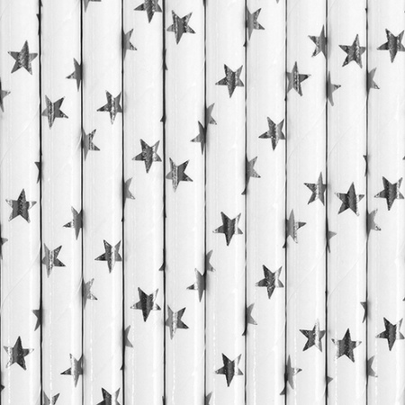 Straw with silver stars 10 pieces