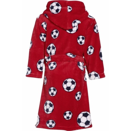 Rode badjas/ochtendjas met voetbal print voor kinderen.