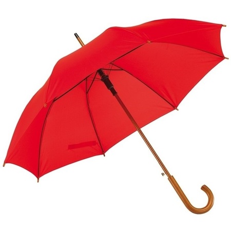 Red umbrella with wooden handle 103 cm