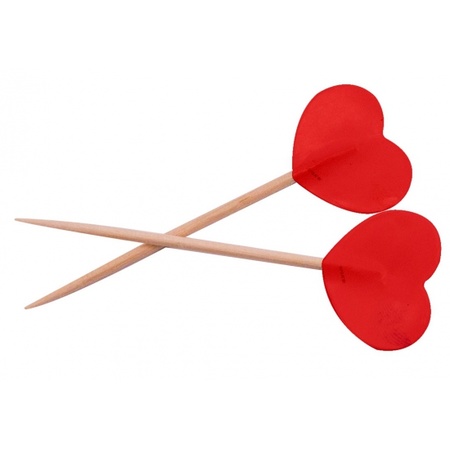 Red hearts cocktail sticks 50 pieces