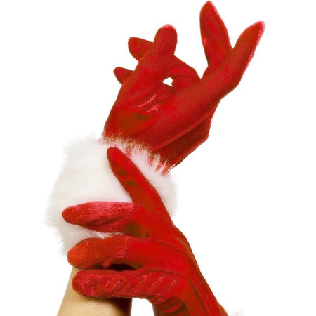 Rode kerstjurk nepbont handschoenen