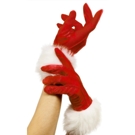 Rode kerstjurk nepbont handschoenen