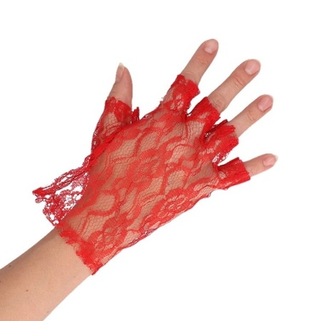 Red short lace gloves for ladies