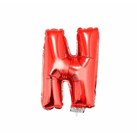Rode opblaas letter ballon N op stokje 41 cm