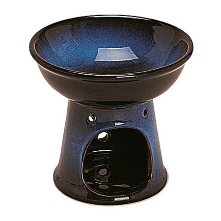 Ronde keramische geurbrander/oliebrander blauw met zwart 13 cm