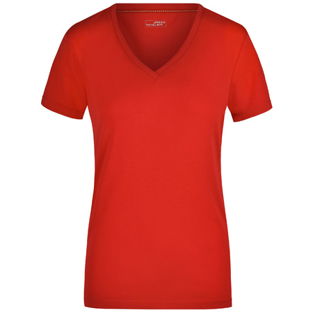 Rood dames stretch t-shirt met V-hals 