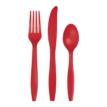 Red plastic cutlery 48 pieces