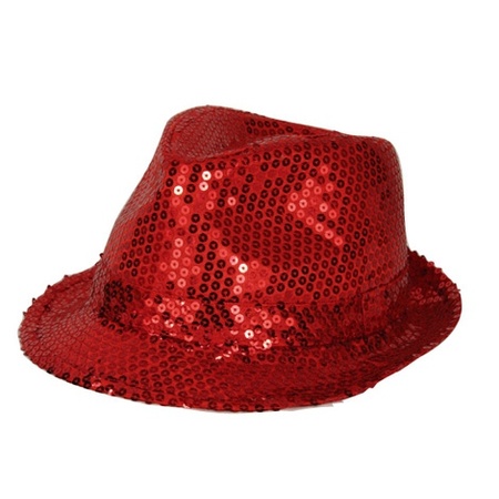 Red trilby hat with sequins