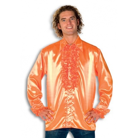 Satin shirt with ruffles for men orange