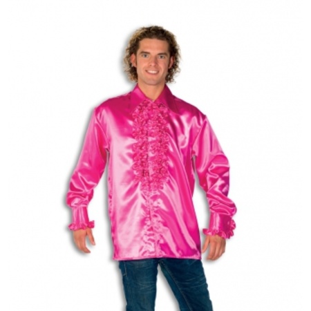 Satin shirt with ruffles for men pink