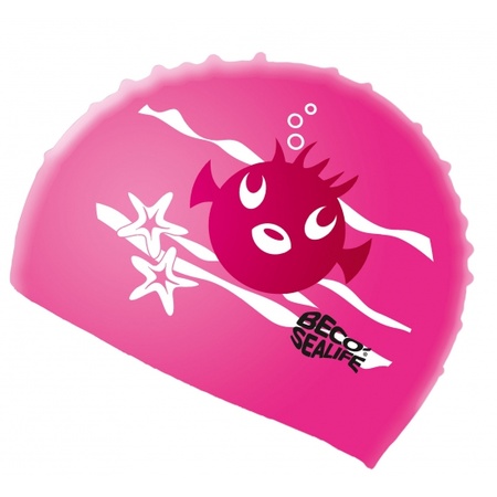 Pink swimming cap for children with fish