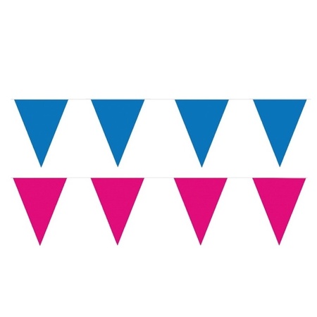 Roze/Blauwe feest punt vlaggetjes pakket 120 meter