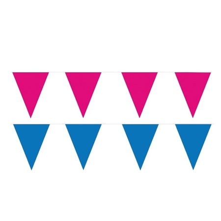 Roze/Blauwe feest punt vlaggetjes pakket 60 meter